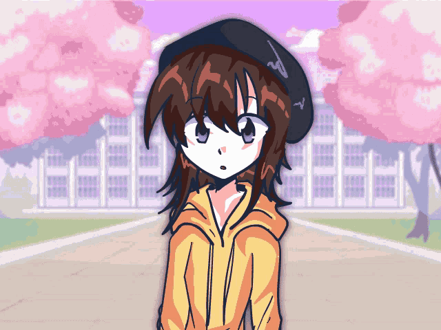 a drawing of a girl wearing a black hat