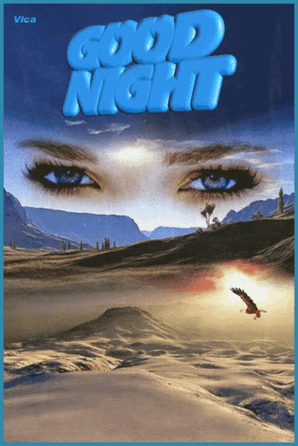 a poster with a woman 's eyes and the words " good night "