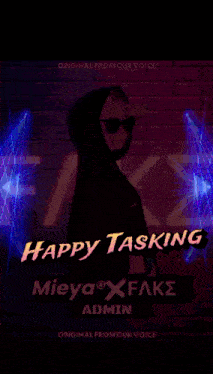 a happy tasking message is displayed on a blue background