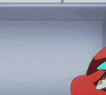 a close up of a cartoon character 's face with blue eyes
