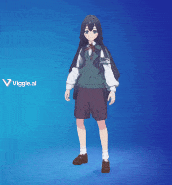 a girl in a school uniform is dancing in front of a blue background that says viggle