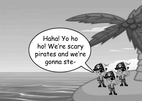 a black and white cartoon with a speech bubble that says ' haha yo ho ho '