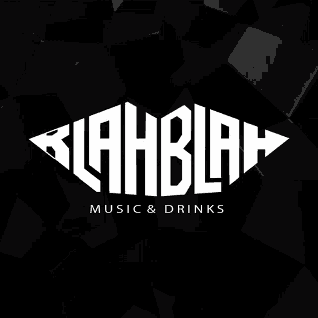 a logo for blahblah music and drinks is on a black background
