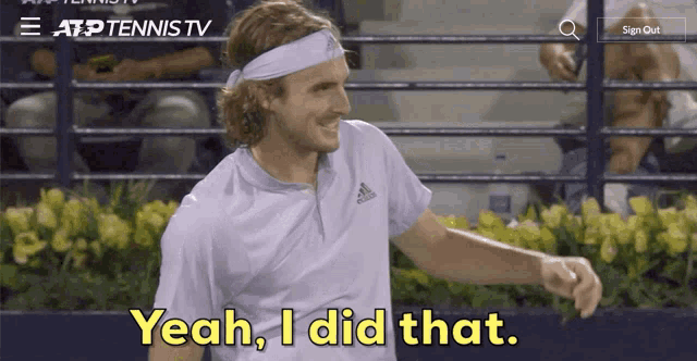 a tennis player says " yeah i did that " while wearing a headband