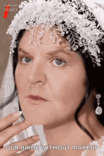 a woman in a wedding dress with the words " our bride without makeup " written on the bottom