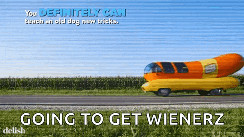 a picture of a hot dog car with the words going to get wienerz at the bottom