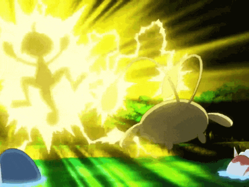 a cartoon character is being struck by a beam of light