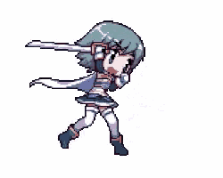a pixel art of a girl holding a sword