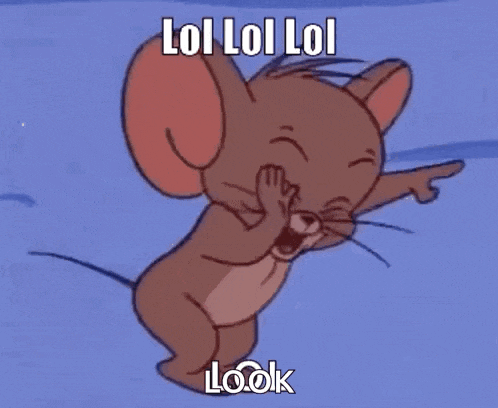 jerry from tom and jerry is laughing and pointing with his finger .