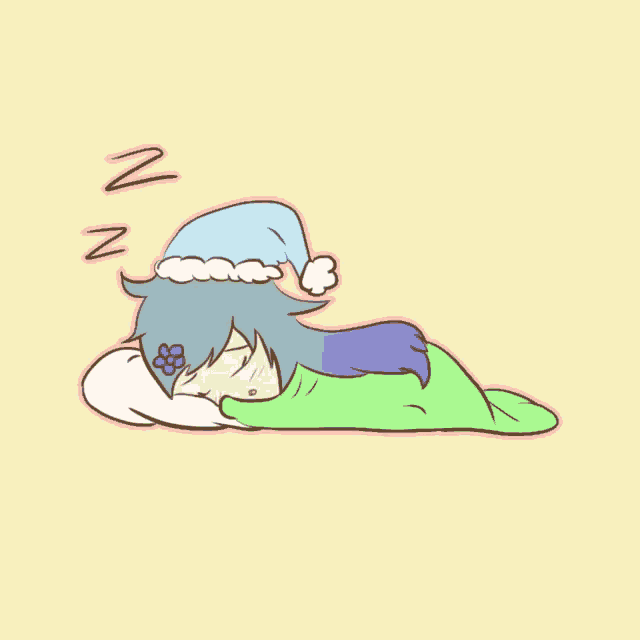 a cartoon drawing of a girl sleeping with the letter n coming out of her mouth