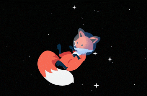 a fox in a space suit is flying through the stars