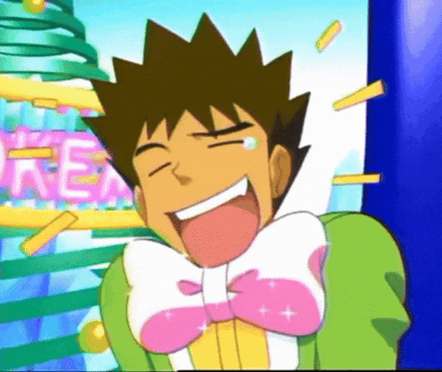 a cartoon character with a pink bow tie is laughing in front of a sign that says rea