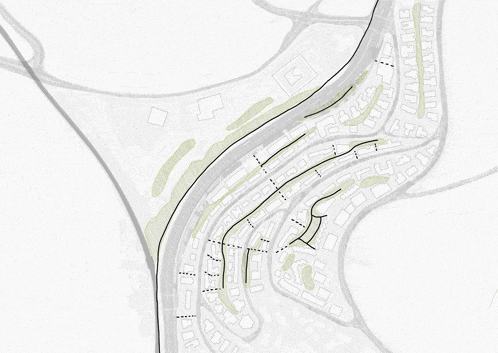 a black and white map of a residential area with the letter l on the top left
