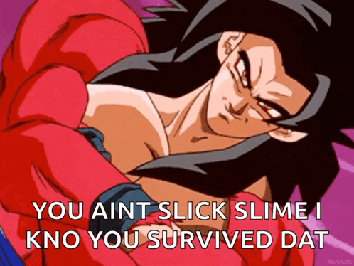 a cartoon of a man with the words you ain t slick slime i kno you survived dat
