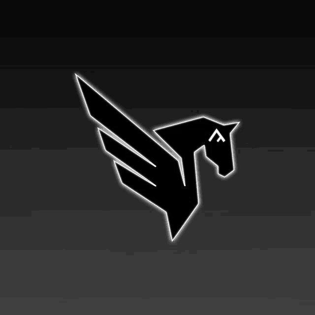 a black and white logo of a horse with wings and a letter a