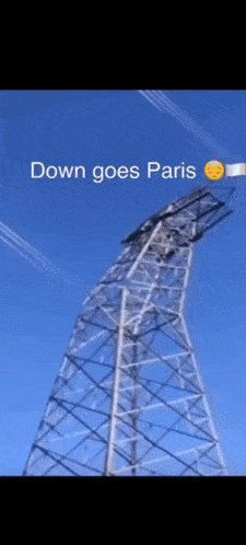 a picture of a tower with the words down goes paris