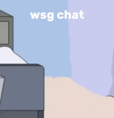 a cartoon character with the word wsg chat on the bottom