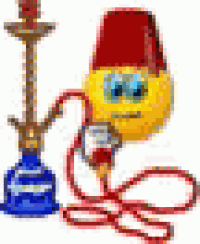 a cartoon smiley face is smoking a hookah .