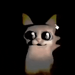 a cartoon cat is smiling in the dark with big eyes .
