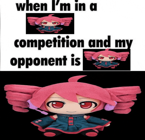 a stuffed doll with the words " when i 'm in a competition and my opponent is " above it