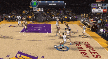 a basketball game is being played at the staples center
