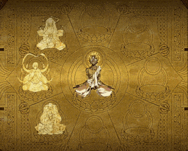 a painting of a man in a lotus position with a circle around him