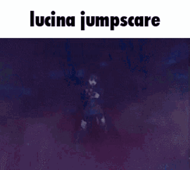 a picture of a girl with blue hair and the words `` lucina jumpscare '' .