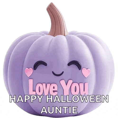 a purple pumpkin with hearts and the words love you happy halloween auntie
