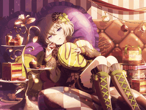 a girl is sitting on a couch holding a cookie with the letter v on it
