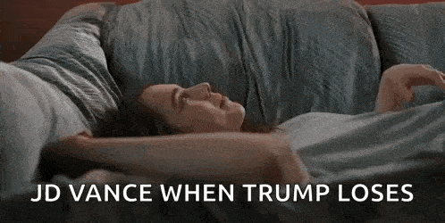 a woman is laying on a couch with the words jd vance when trump loses