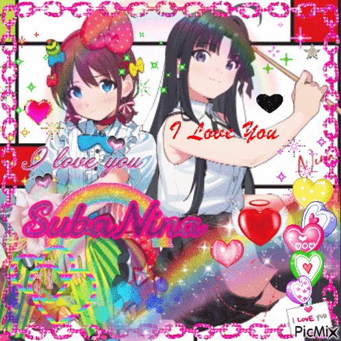a picture of two anime girls says i love you