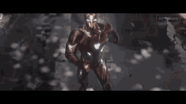 a close up of an iron man helmet with the words " all power explained " on the bottom