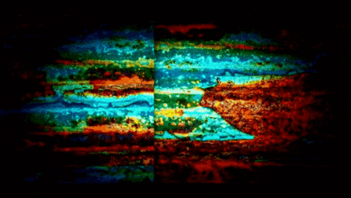 a colorful painting with a black background and a few lines