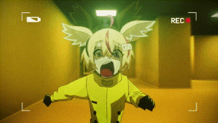 a video camera is recording a cartoon character in a yellow jacket