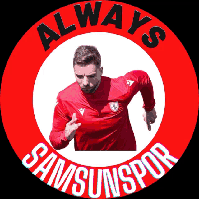 a man in a red shirt is running in a red circle with the words always samsunspor