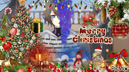 a merry christmas greeting card with a boy in the middle