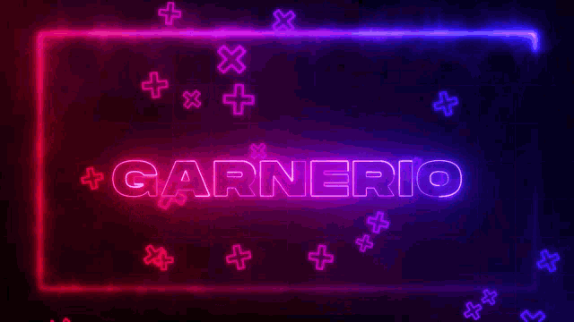 a neon sign that says garnerio surrounded by glowing crosses
