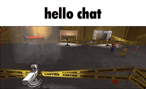 a video game scene with the words hello chat written above it
