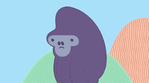 a cartoon purple gorilla with a sad face