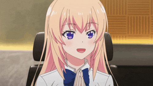 a girl with long blonde hair and blue eyes is smiling