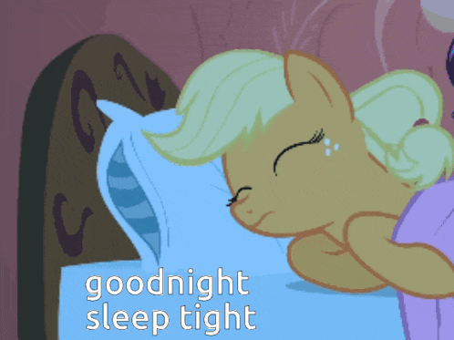 a cartoon of a pony sleeping in a bed with the words goodnight sleep tight below it