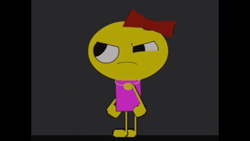 a yellow cartoon character is wearing a pink dress and a bow .