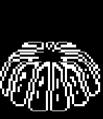 it looks like a pixel art of a brain with a black background .