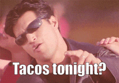 a man wearing sunglasses says tacos tonight on the screen