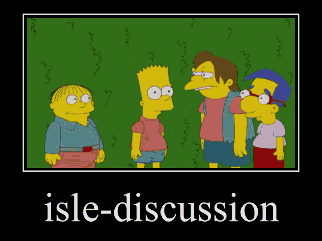 a poster of simpsons characters with the words isle-discussion on it