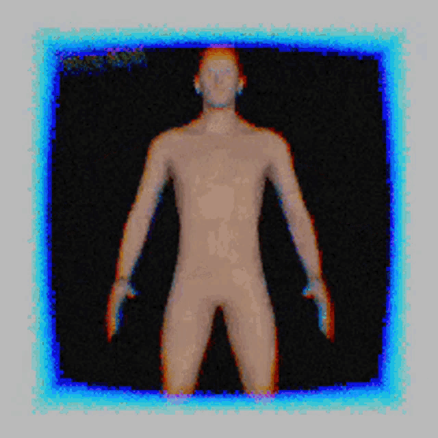 a picture of a naked man with a blue frame around him