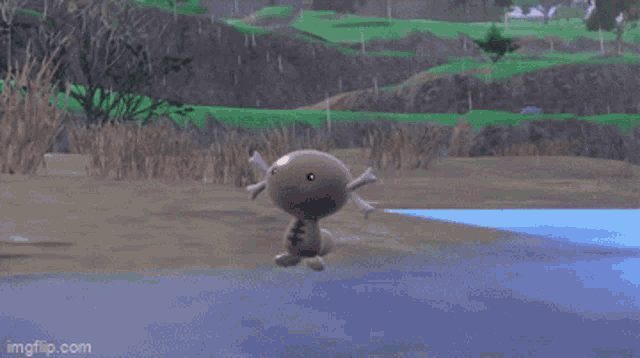 a video game character is flying over a body of water ..