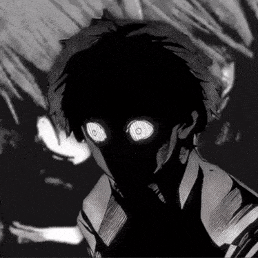 a close up of a person 's face with glowing eyes