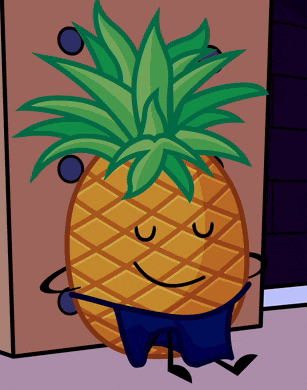a cartoon pineapple with arms and legs is sitting on the floor