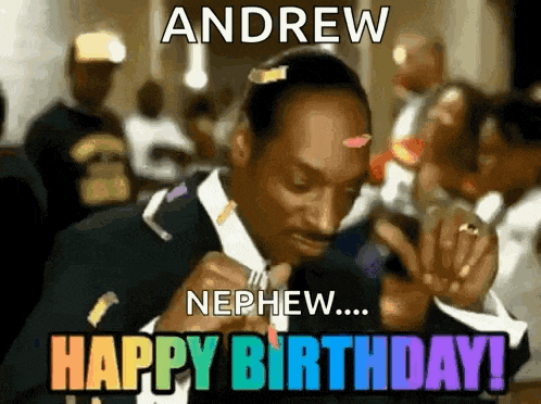 snoop dogg is celebrating his nephew 's birthday with a rainbow colored confetti shower .